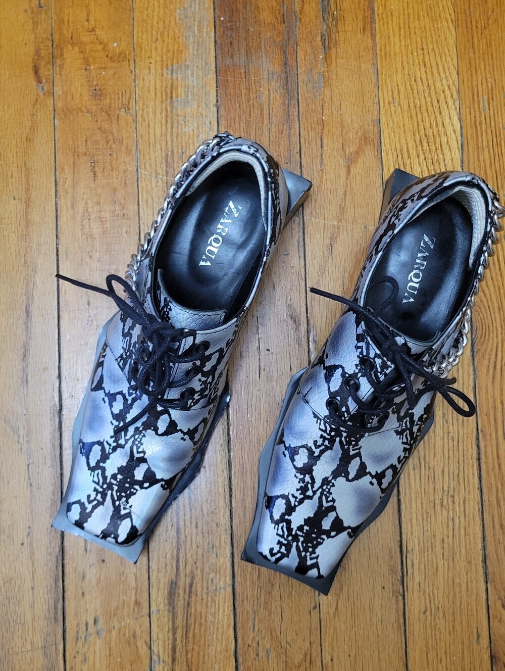Zarqua Square Toe Chain Lace-Up Oxfords Avant Garde Goth Grunge Witchy Cyberpunk